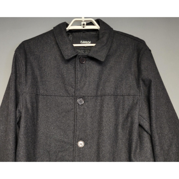 Carbon Coat Mens XL Charcoal Gray Wool Blend Car Coat Button Front Lined Pockets - Picture 5 of 11